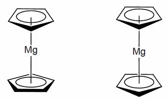Fig.: Structure of magnesocene in solid (left) and in the gasphase (right).